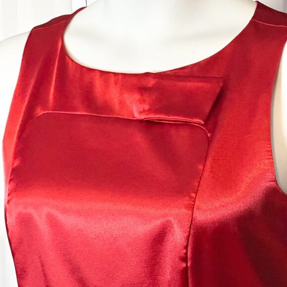 Vintage Positive Attitude Red Satin Cocktail Dress Sz 10 Sleeveless Holiday Glam - Picture 4 of 9